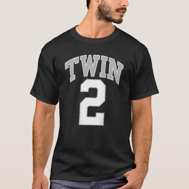 TWIN 1 and TWIN 2 matching adult kids jersey funny T-Shirt (Front)