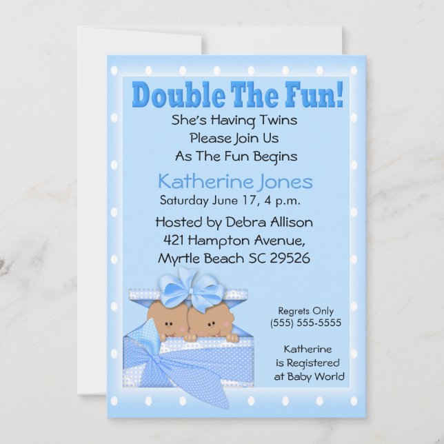 Twin African American Boys Baby Shower Invitations (Front)