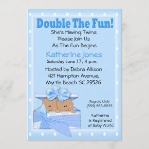 Twin African American Boys Baby Shower Invitations