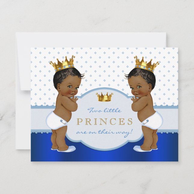 Twin African American Prince Baby Shower Invitation (Front)