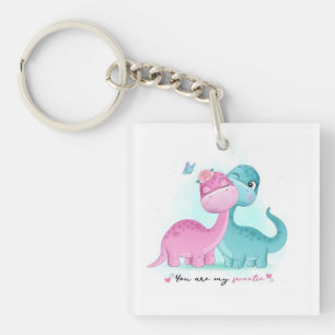 Twin Aqua and Pink Dinosaur Key Ring