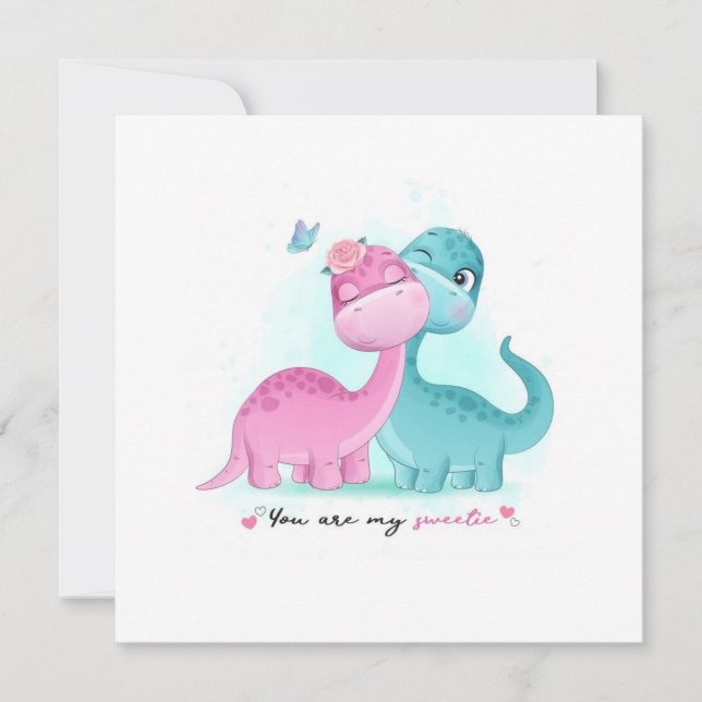 Twin Aqua and Pink Dinosaur  Thank You Card (Front)