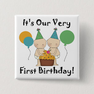 Twin Babies 1st Birthday Tshirts and Gifts 15 Cm Square Badge