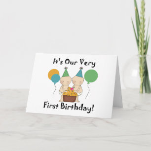Twin Babies 1st Birthday Tshirts and Gifts Card