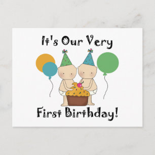 Twin Babies 1st Birthday Tshirts and Gifts Postcard