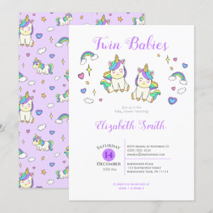 Twin Babies Cute unicorn baby shower Invitation