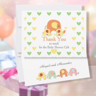 Twin Babies Elephant Theme Baby Shower  Thank You Card