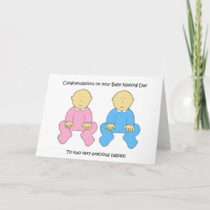 Twin Babies Naming Day Congratulations Card