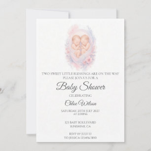 Twin Babies Sleeping Baby Shower Invitation