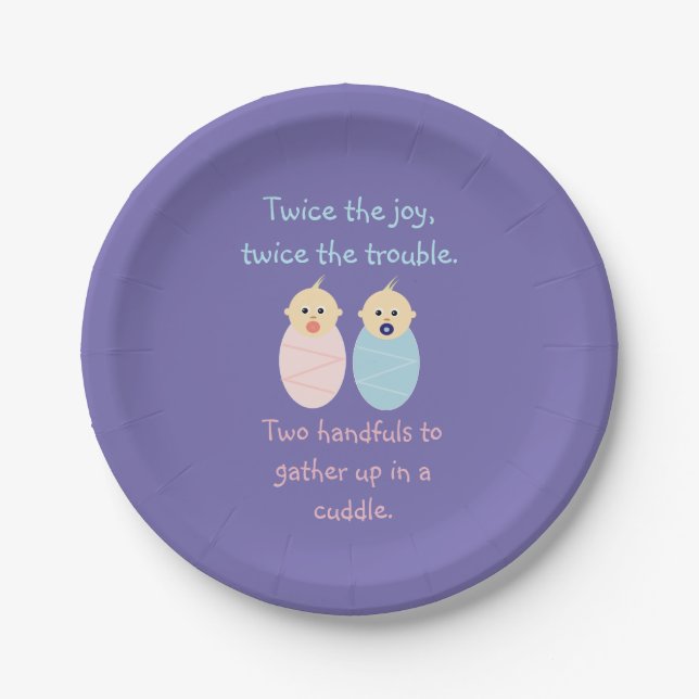 Twin Babies = Twice the Joy Poem Paper Plate (Front)