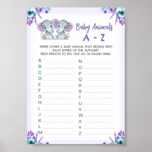 Twin Baby Animal Game Shower Game Two Elephants  Poster