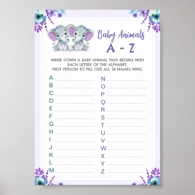 Twin Baby Animal Game Shower Game Two Elephants  Poster (Front)