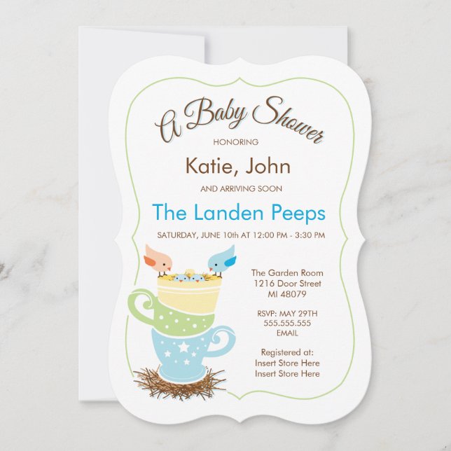 Twin Baby Birds |  Baby Shower Invitation (Front)