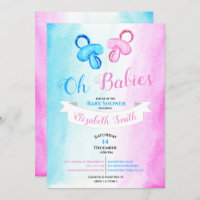 Twin baby boy and girl watercolor babyshower