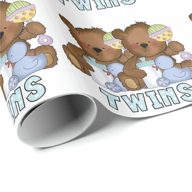 Twin baby boy bears wrapping paper (Roll Corner)