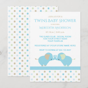 Twin Baby Boy Elephants Baby Shower Invitations