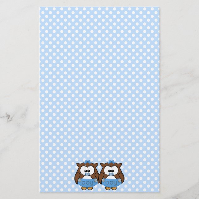 twin baby boy owl stationery (Front)