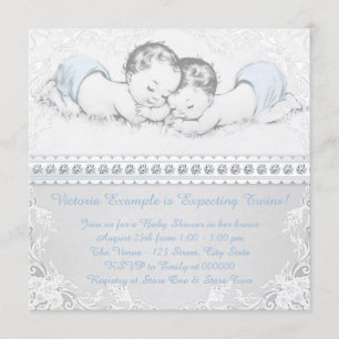 Twin Baby Boy Shower Invitation