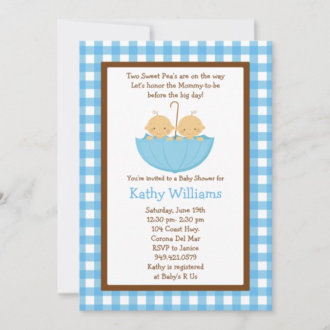 Twin Baby Boy Shower Invitation (Front)