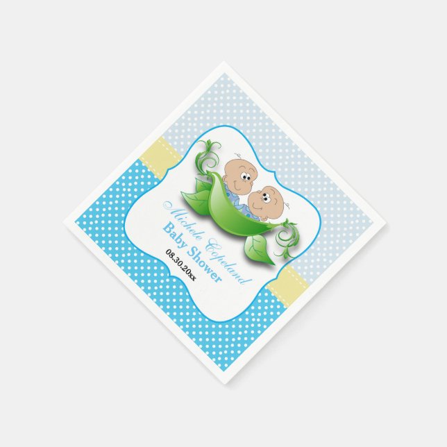 Twin Baby Boy Shower - Two Peas In A Pod Napkin (Corner)