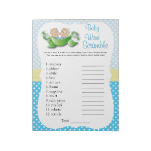 Twin Baby Boy Shower - Two Peas In A Pod Word Game Notepad