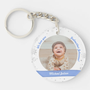 Twin Baby Boys 2 Photos Names Godmother Snow Key Ring