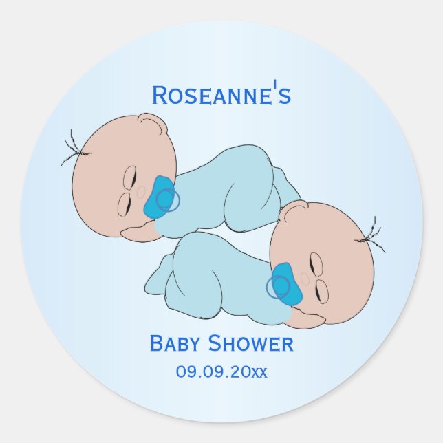 Twin Baby Boys Baby Shower Classic Round Sticker (Front)