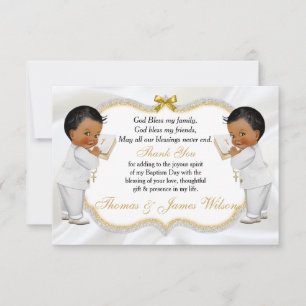 Twin Baby Boys Baptism Gold Cross Thank You