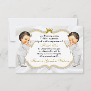 Twin Baby Boys Baptism Gold Cross Thank You