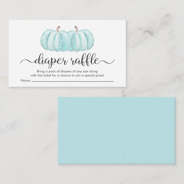 Twin Baby Boys Blue Pumpkin Diaper Raffle Shower Enclosure Card (Front/Back)