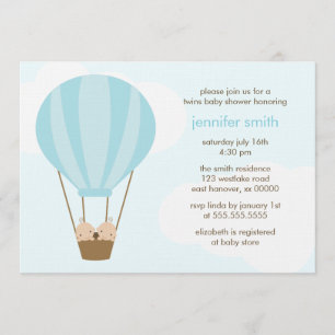Twin Baby Boys in a Balloon Invitation