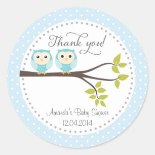 Twin Baby Boys Owls Baby Shower Sticker