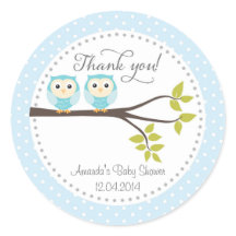 Twin Baby Boys Owls Baby Shower Sticker