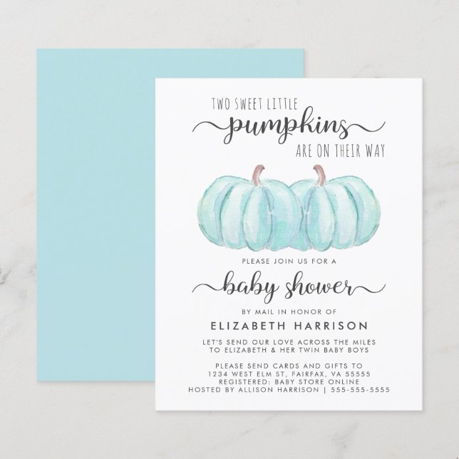 Twin Baby Boys Pumpkin Shower By Mail Invitation (Front/Back)