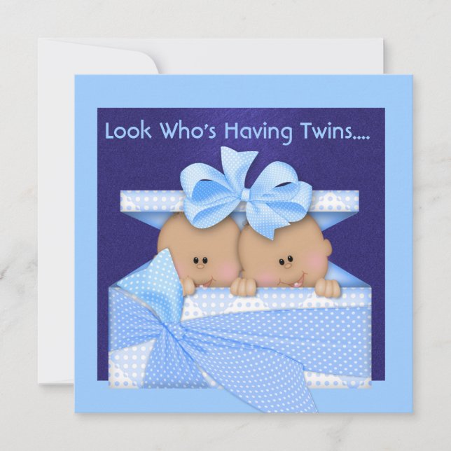 TWIN BABY BOYS SHOWER AFRICAN AMERICAN INVITATION (Front)