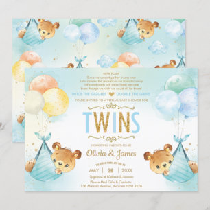 Twin Baby Boys Teddy Bears Baby Shower by Mail Invitation
