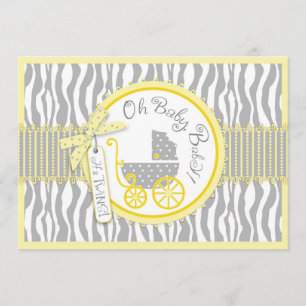 TWIN Baby Carriage, Zebra Print Yellow Baby Shower Invitation