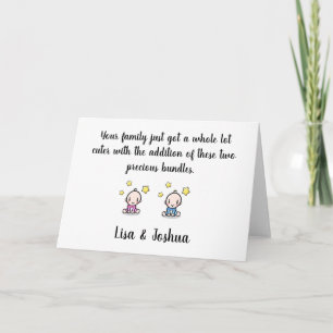 twin baby congratulations card, girl & boy twins card