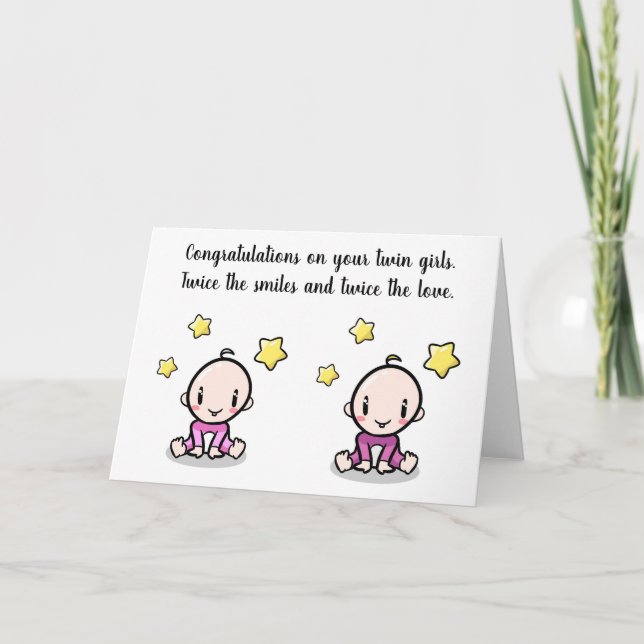 twin baby congratulations card, girl twins  card (Front)