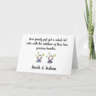 twin baby congratulations card, names, boy twins  card