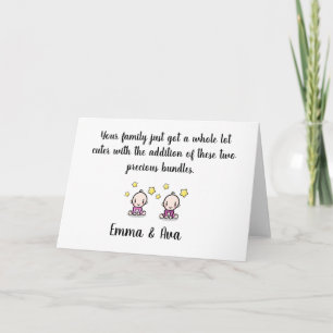 twin baby congratulations card, names, girl twins  card
