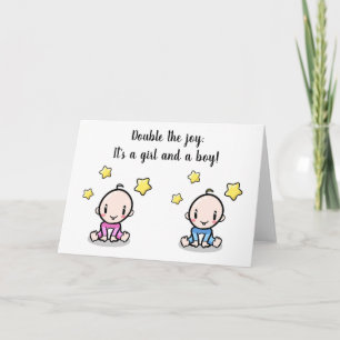 twin baby congratulations card, new arrival twins  card