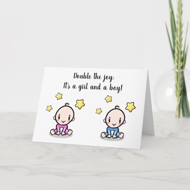 twin baby congratulations card, new arrival twins  card (Front)