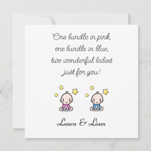 Twin Baby Congratulations With Names, Girl & Boy,  Card