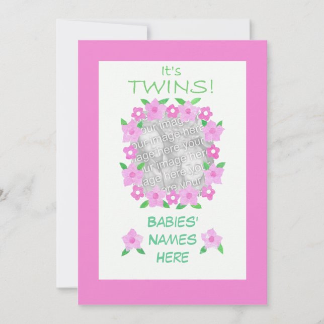 Twin Baby Daughter Announcement Photo Card (Front)