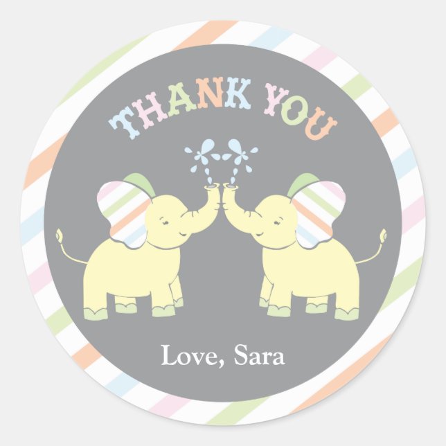 Twin Baby Elephant  |  Favour Sticker (Front)