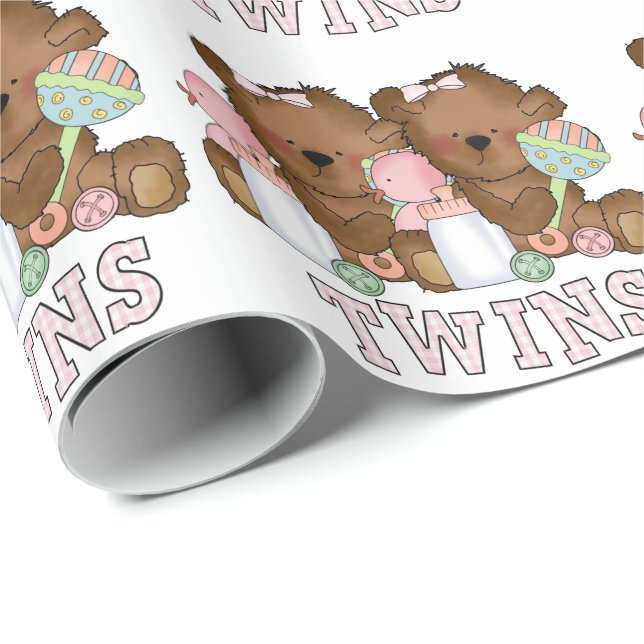 Twin baby girl bears wrapping paper (Roll Corner)