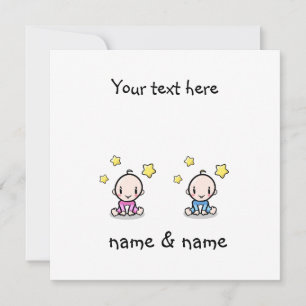 Twin Baby Girl & Boy Congratulations With Names,  Card