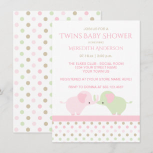 Twin Baby Girl Elephants Baby Shower Invitations