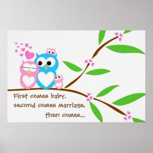 Twin Baby Girl Owls Poster with Customised Text